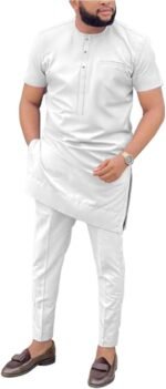 SEA&ALP African Men‘s Clothing Shirt Pant Two Piece Suit Short Sleeve Outfit Dashiki Tracksuit Attire
