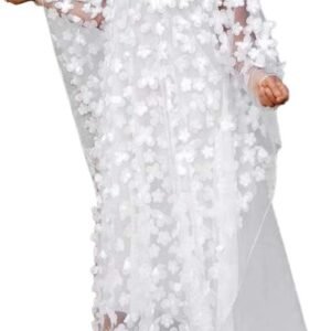 HD Afircan Women Applique Flower Dress Boat Neck Caftan Chiffon Gown One Size