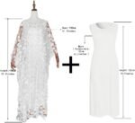 HD Afircan Women Applique Flower Dress Boat Neck Caftan Chiffon Gown One Size - Image 6