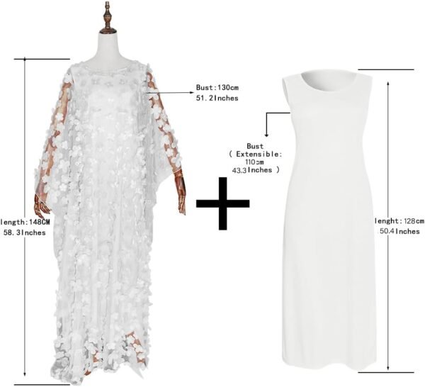 HD Afircan Women Applique Flower Dress Boat Neck Caftan Chiffon Gown One Size - Image 6