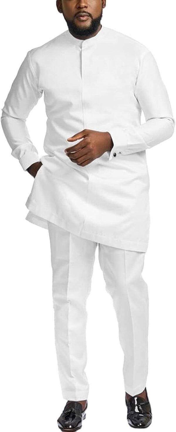 African Suits for Men Slim Fit Dashiki Long Sleeve Shirt and Pant 2 Piece Attire Traditional Outfits - Image 1