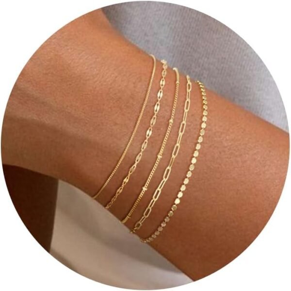 Gold Bracelets for Women, 14K Dainty Gold Plated Stackable Bracelets for Women Trendy Waterproof CZ Tennis Bracelet Set Tiny Heart Paperclip Box Chain Adjustable Bracelets Minimalist Cute Jewelry - Image 1