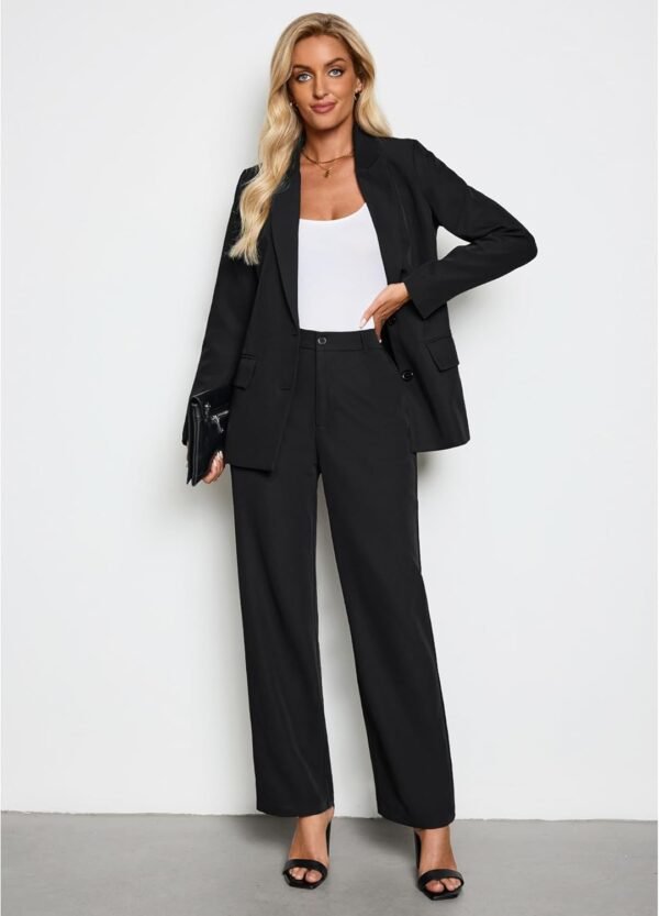 LookbookStore 2 Piece Pant Suits for Women Dressy Blazer High Waisted Straight Leg Pants Sets Business Casual Outfits - Image 2