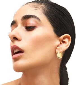 6 Pairs 14K Gold Hoop Earrings for Women Lightweight Chunky Hoop Earrings Multipack Hypoallergenic, Thick Open Twisted Huggie Hoops Earring Set Jewelry for Gifts. - Image 3