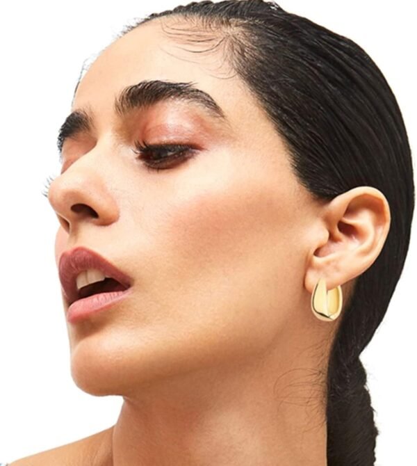 6 Pairs 14K Gold Hoop Earrings for Women Lightweight Chunky Hoop Earrings Multipack Hypoallergenic, Thick Open Twisted Huggie Hoops Earring Set Jewelry for Gifts. - Image 3