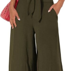 PRETTYGARDEN Women's Summer 2 Piece Outfits 2025 Cap Sleeve V Neck Belted Crop Tops Wide Leg Pant Sets Casual Tracksuit