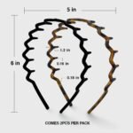 Kitsch Zig Zag Headbands, Recycled Plastic Wavy Hair Band with Teeth, Headbands for Women and Men, Classic 90s Hair Accessories, 2pcs (Black and Brown) - Image 2