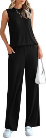 PRETTYGARDEN Women's 2 Piece Lounge Set 2025 Summer Casual Loose Tank Top Wide Leg Pants Matching Travel Outfits Tracksuit - Image 3