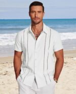 COOFANDY Men's Cuban Guayabera Shirt Short Sleeve Button Down Shirts Casual Summer Beach Linen Shirts - Image 2