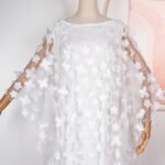 HD Afircan Women Applique Flower Dress Boat Neck Caftan Chiffon Gown One Size - Image 3