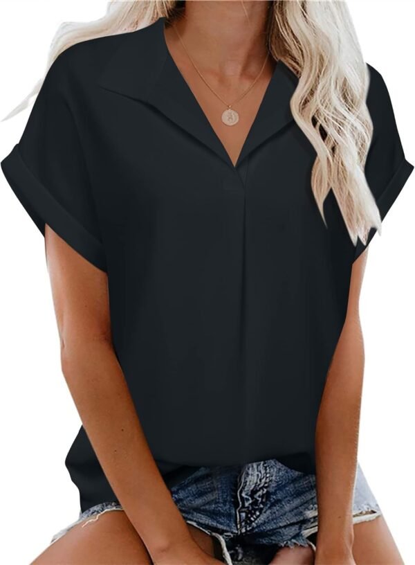 Timeson Women's Short Sleeve Chiffon Blouses for Office Work Business Attire Collared Shirts - Image 3
