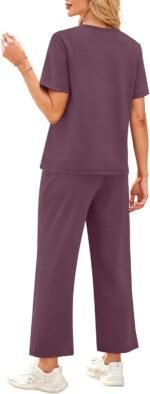 WIHOLL 2 Piece Sets for Women Casual Summer Travel Vacation Outfits Short Sleeve Wide Leg Crop Pants Lounge Sets - Image 5