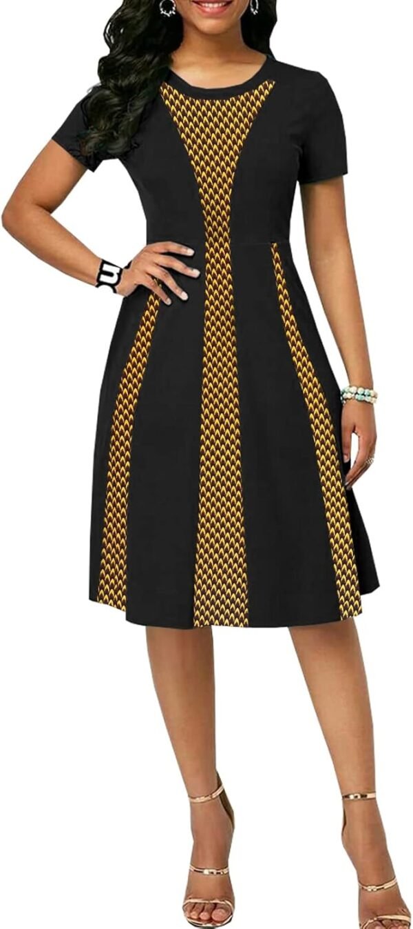African Attire for Couple Women Print Wax Crew Neck Dress with Men Dashiki Long Vest Shirt and Pants Sets - Image 2