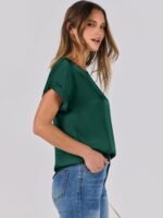 ANRABESS Women's Summer Dressy Casual Short Sleeve Shirts Crewneck Silk Satin Business Office Work Blouse Tops - Image 7