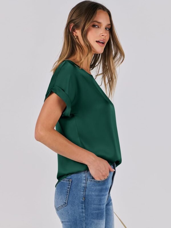 ANRABESS Women's Summer Dressy Casual Short Sleeve Shirts Crewneck Silk Satin Business Office Work Blouse Tops - Image 7
