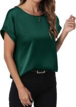 ANRABESS Women's Summer Dressy Casual Short Sleeve Shirts Crewneck Silk Satin Business Office Work Blouse Tops