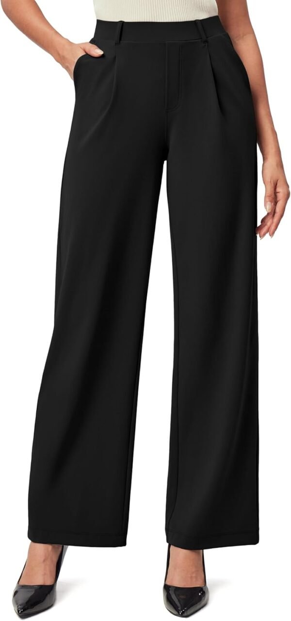 IUGA Womens Dress Pants Wide Leg Pull On Stretchy Work Pants Women High Waisted Business Casual Trousers with Pockets - Image 1