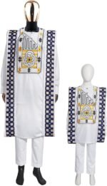 HD African Traditional Wear Nigerian Agbada Boubou Caftan Daddy and Son Matching Clothes Set - Image 8