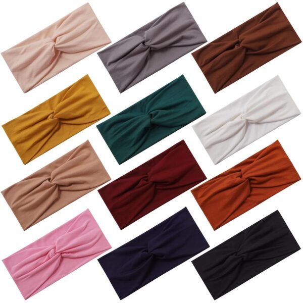 12 Pcs Stretchy Headbands for Women, Absorbed Sport Headband Soft Twist Knotted Headbands for Daily Life Yoga Workout - Image 1
