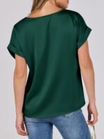 ANRABESS Women's Summer Dressy Casual Short Sleeve Shirts Crewneck Silk Satin Business Office Work Blouse Tops - Image 4