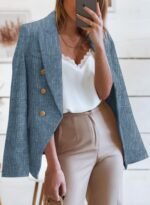 Happy Sailed Womens Tweed Blazers Casual Long Sleeve Double Breasted Open Front Blazer Jackets Work Suits - Image 2