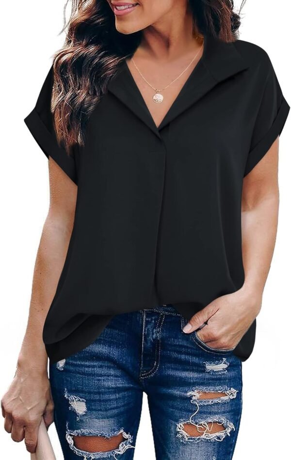 Timeson Women's Short Sleeve Chiffon Blouses for Office Work Business Attire Collared Shirts - Image 2