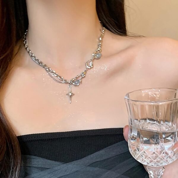 Y2k Irregular Necklace Star Pendant Moonlight Stone Fashion Collar Chain Design Spicy Silver Jewelry for Women - Image 3