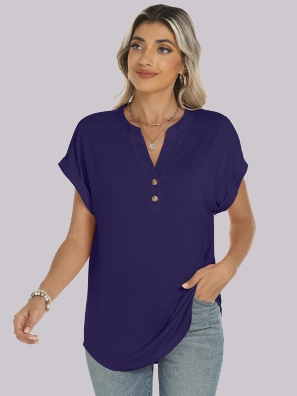 ANRABESS Womens Short Sleeve Henley Tops V Neck Dressy Casual Loose Fit Shirts Summer Flowy Blouses 2025 Trendy Clothes - Image 6
