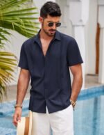 COOFANDY Mens Short Sleeve Cuban Guayabera Shirt Casual Summer Beach Button Down Shirts - Image 3