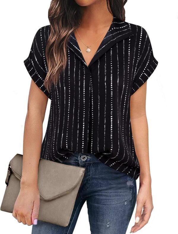 Timeson Women's Short Sleeve Chiffon Blouses for Office Work Business Attire Collared Shirts - Image 1