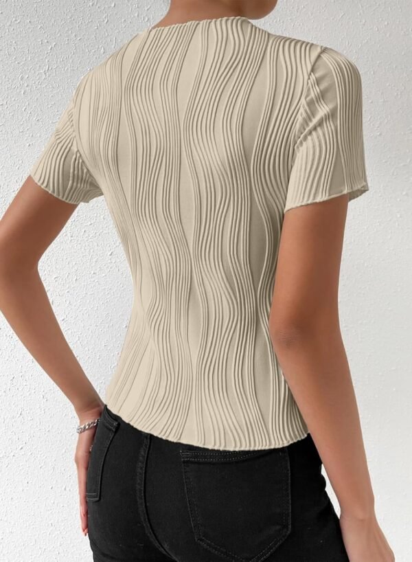 EVALESS Womens Short Sleeve Textured Tops Summer Casual Crewneck Solid Slim Fitted Basic T Shirts Tee Blouses - Image 4