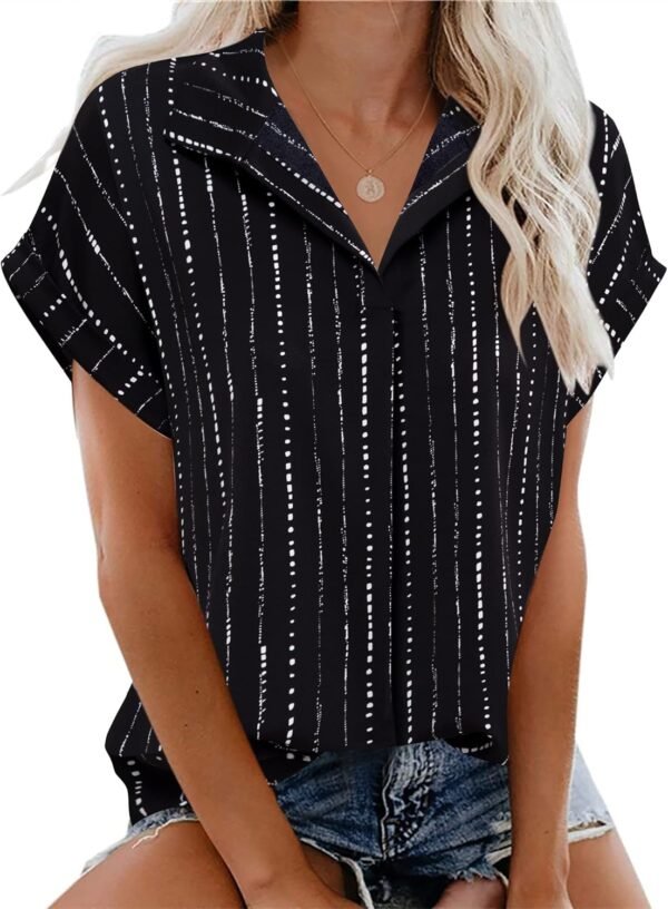 Timeson Women's Short Sleeve Chiffon Blouses for Office Work Business Attire Collared Shirts - Image 3