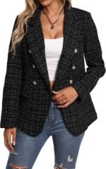 2025 Fall Winter Women's Tweed Blazer Jacket-Plaid Fully Lined Fashion Business Casual Lapel Elegant Coat Pockets - Image 4