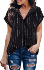 Timeson Women's Short Sleeve Chiffon Blouses for Office Work Business Attire Collared Shirts - Image 2
