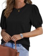 WIHOLL Women's Puff Short Sleeve Sweater 2025 Spring Summer Tops Trendy Business Casual Outfits Work Blouses Clothes - Image 2