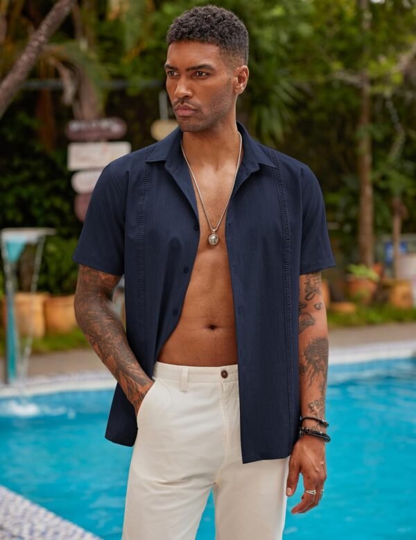 COOFANDY Mens Short Sleeve Cuban Guayabera Shirt Casual Summer Beach Button Down Shirts - Image 5