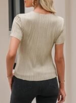 EVALESS Womens Short Sleeve Textured Tops Summer Casual Crewneck Solid Slim Fitted Basic T Shirts Tee Blouses - Image 5