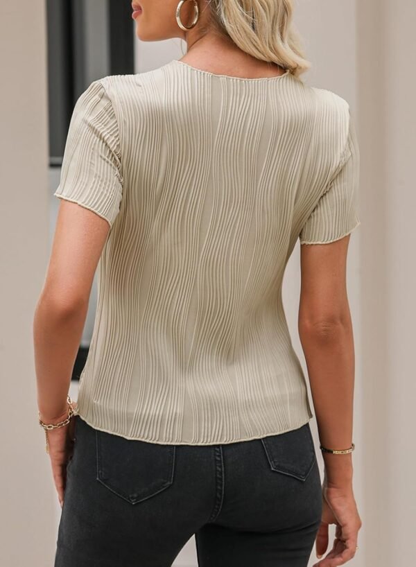 EVALESS Womens Short Sleeve Textured Tops Summer Casual Crewneck Solid Slim Fitted Basic T Shirts Tee Blouses - Image 5
