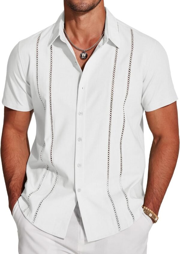 COOFANDY Men's Cuban Guayabera Shirt Short Sleeve Button Down Shirts Casual Summer Beach Linen Shirts - Image 1