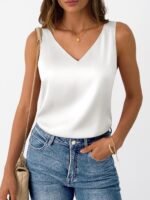 LILLUSORY Women Silk Satin Tank Top V Neck Summer Blouse Sleeveless Shirt Business Casual Dressy Outfit Vacation Clothes - Image 2