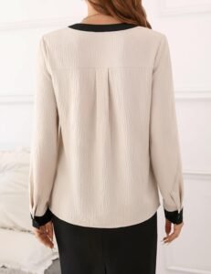 Fayenne Womens Tops Dressy Casual V Neck Color Block Business Casual Blouses Long Sleeve Work Shirts Fall Trendy Clothes - Image 4