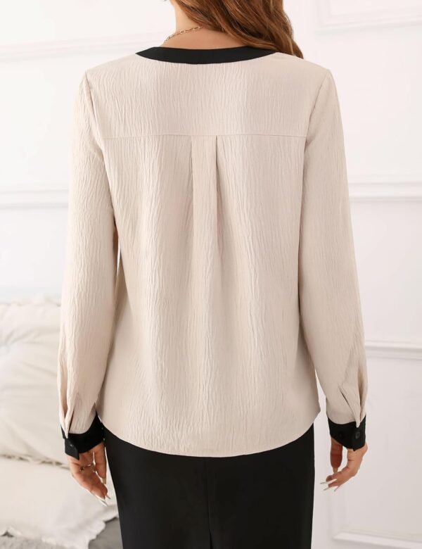 Fayenne Womens Tops Dressy Casual V Neck Color Block Business Casual Blouses Long Sleeve Work Shirts Fall Trendy Clothes - Image 4