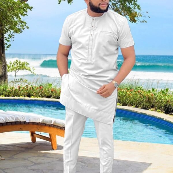 SEA&ALP African Men‘s Clothing Shirt Pant Two Piece Suit Short Sleeve Outfit Dashiki Tracksuit Attire - Image 7
