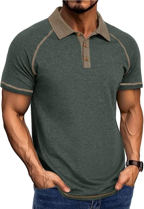 Men's Polo Shirts Short Sleeve Casual Vintage Collared Button Basic Golf Raglan Tee T-Shirts - Image 1