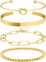 Reoxvo 14K Gold Plated Bangle Cuff Bracelets for Women Non Tarnish Gold Bracelet Stack Jewelry Set for Women Trendy