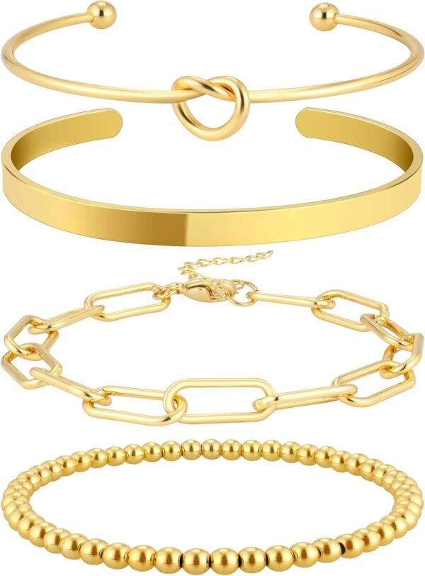 Reoxvo 14K Gold Plated Bangle Cuff Bracelets for Women Non Tarnish Gold Bracelet Stack Jewelry Set for Women Trendy - Image 1