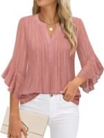 Timeson Women's 3/4 Sleeve Tops Dressy Casual Business Work Blouses Chiffon Office Shirts - Image 2