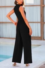 PRETTYGARDEN Womens Summer Jumpsuits Dressy Casual One Piece Outfits Sleeveless Mock Neck Wide Leg Pants Rompers with Pockets - Image 2