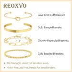 Reoxvo 14K Gold Plated Bangle Cuff Bracelets for Women Non Tarnish Gold Bracelet Stack Jewelry Set for Women Trendy - Image 5