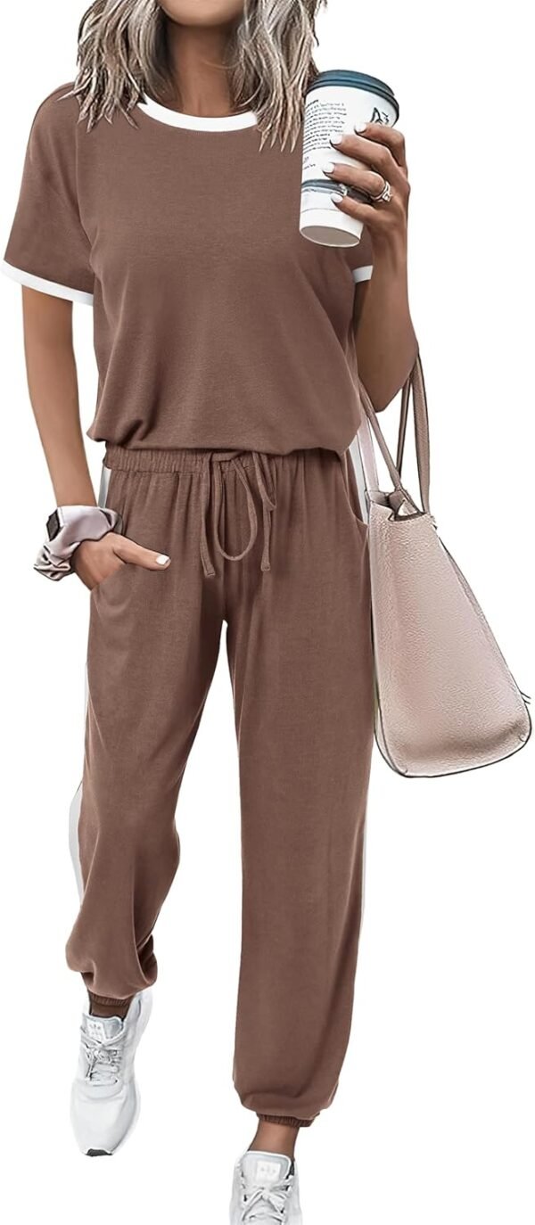 MASCOMODA Womens 2 Piece Outfits 2025 Summer Tracksuit Sets Short Sleeve Tops Travel Long Pants Jogger Lounge Set - Image 1